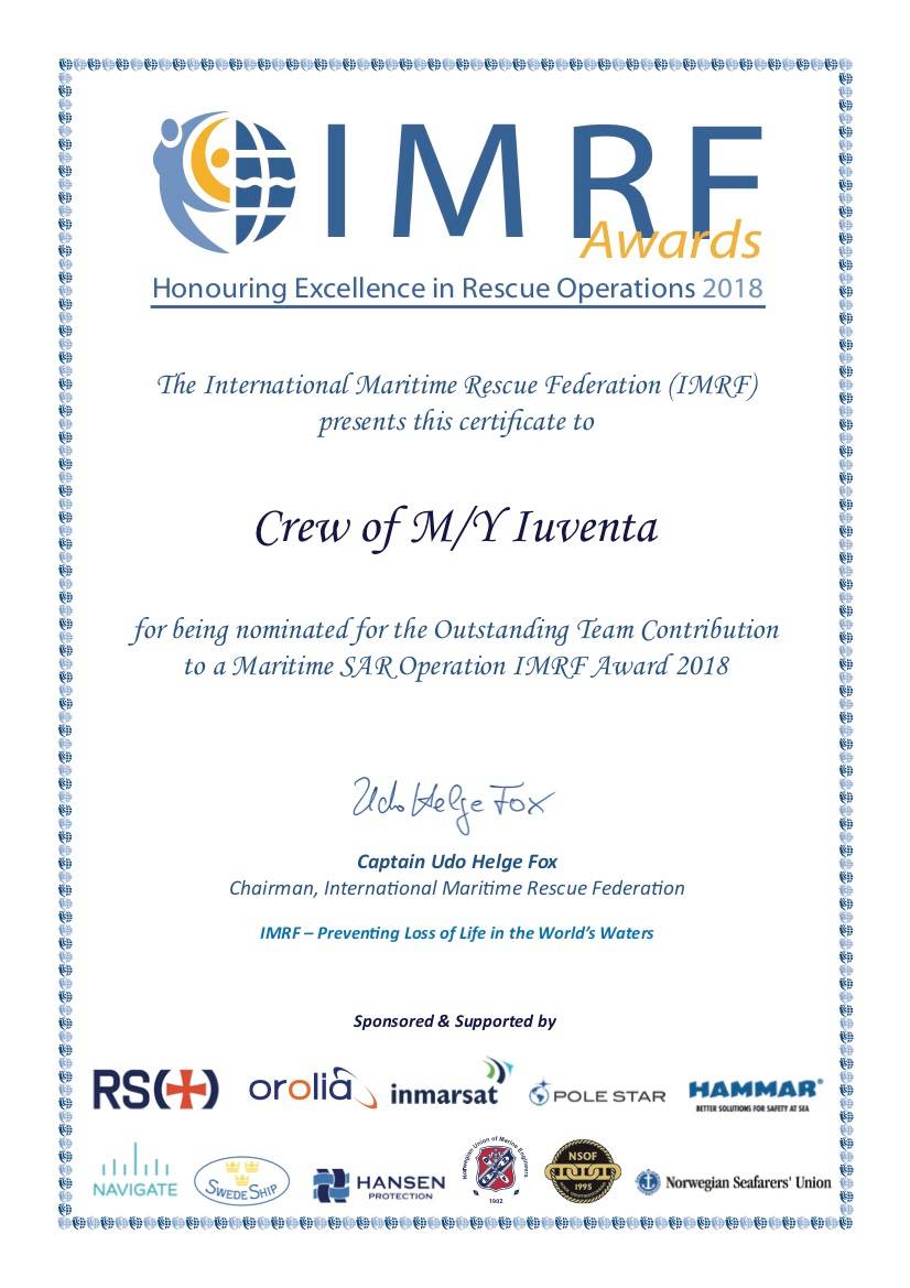 IMRF Award nomination certificate